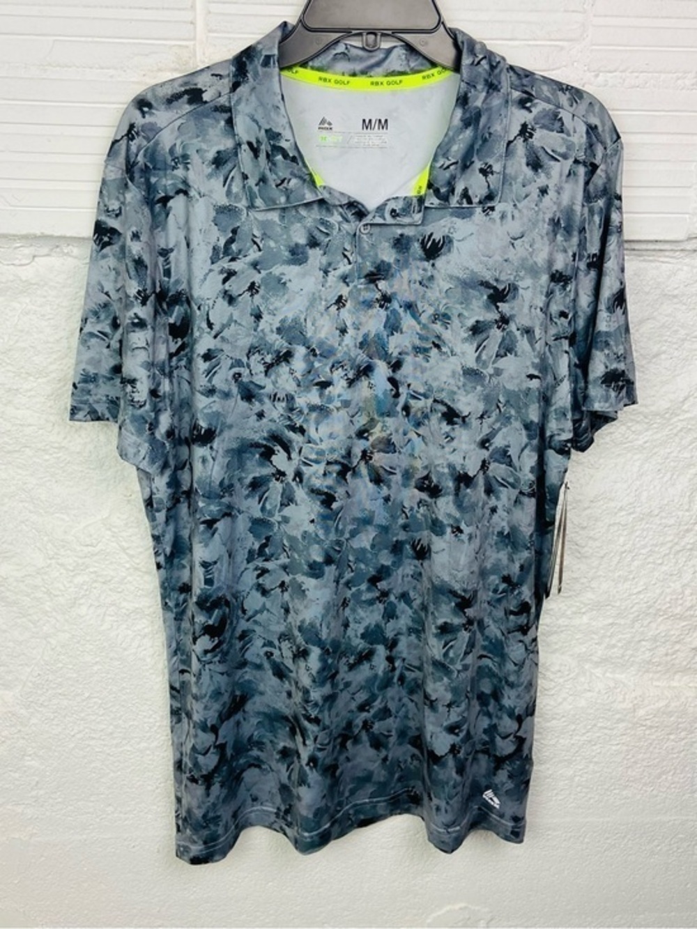 NWT RBX Golf Men's Grey Camouflage Performance 18 hole golf Polo SZ Medium